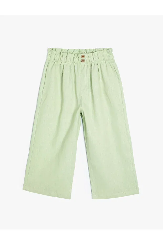 Детские брюки для девочек льняные Relaxed Fit Linen Koton, Green