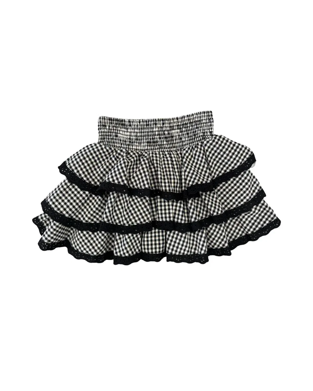 Детская юбка с воланами и принтом в клетку Gingham Eyelet Ruffle flowers by zoe, Black And White