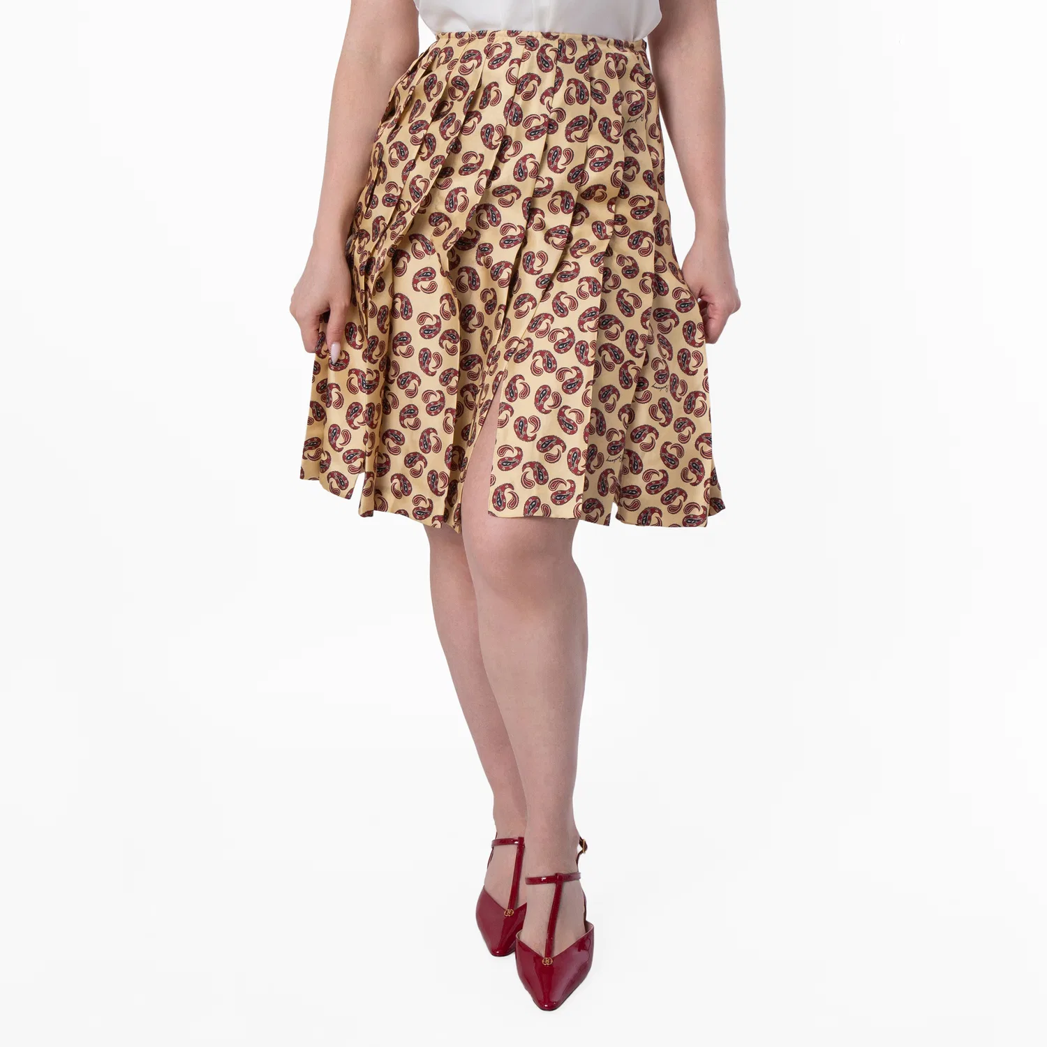 Юбка плиссированная миди с принтом Paisley Print Pleated Midi Skirt Burberry, Sandstone Ip Pattern