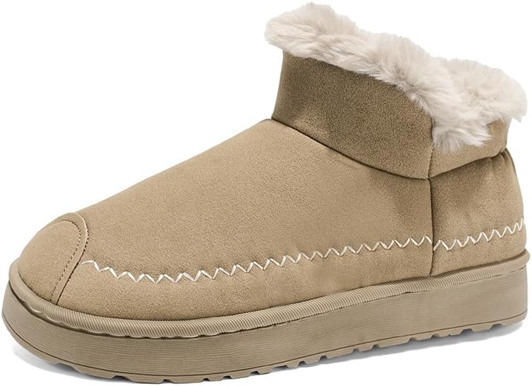 

Зимние ботильоны с утеплителем из меха, замшевые слипоны для снега, декоративная строчка, подошва на платформе, доступны в бежевом и черном цвете Generic