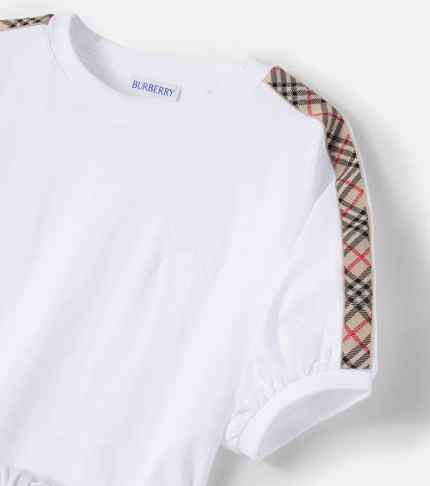 Платье из хлопкового трикотажа в клетку от Burberry Burberry Kids, белый — фото 4