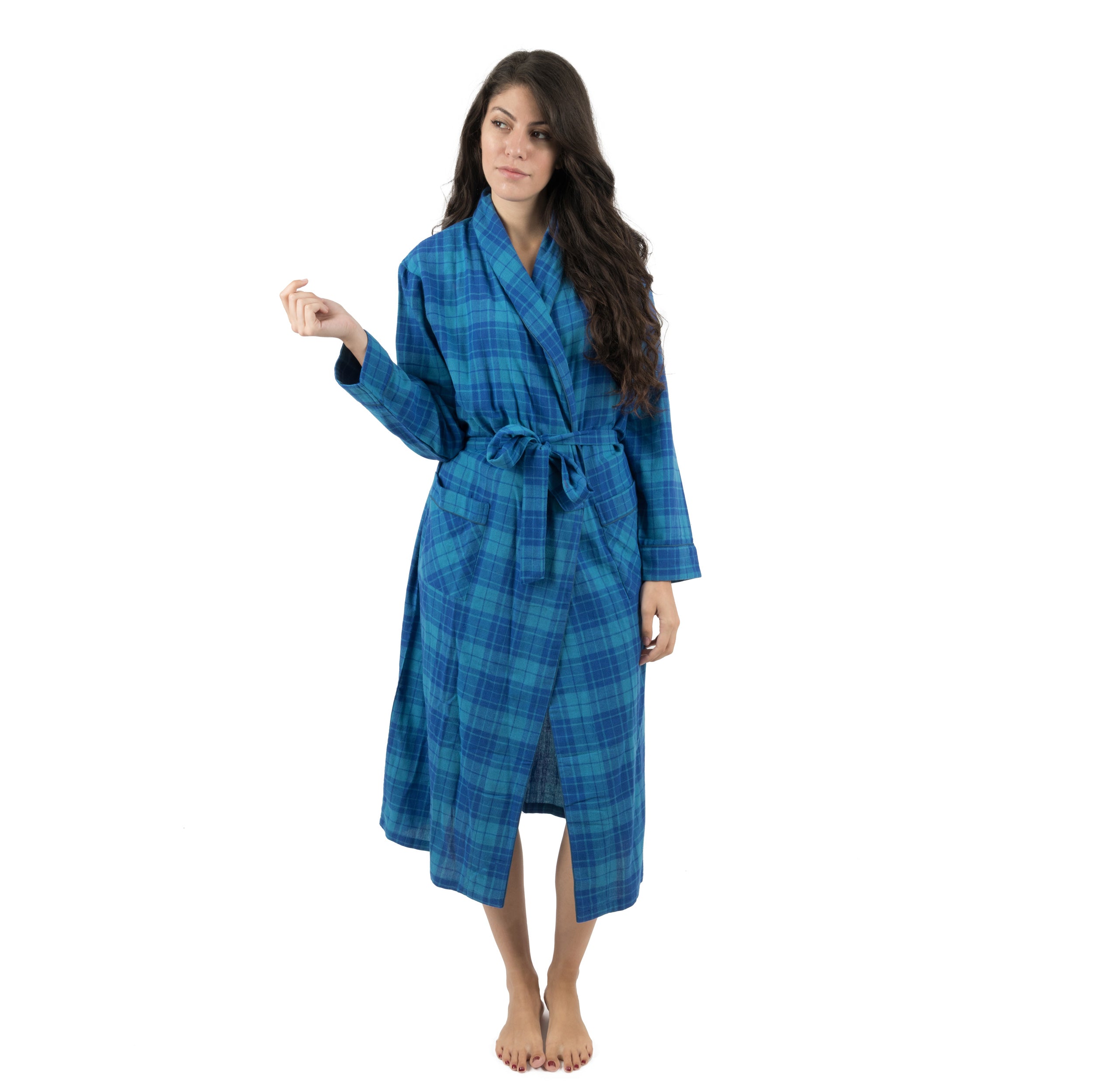 

Рождественский женский фланелевый халат в клетку Leveret, цвет plaid blue & navy