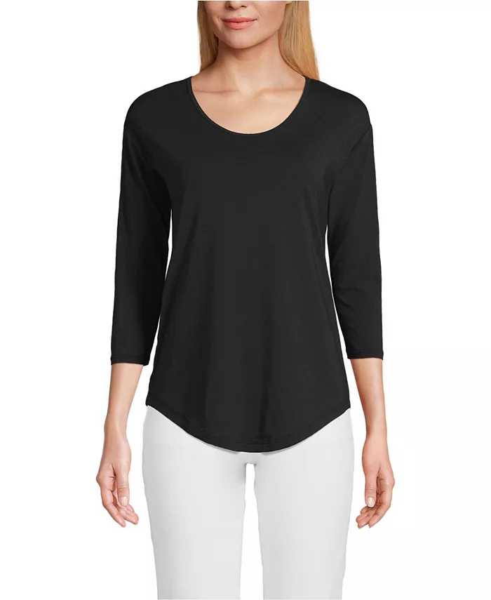 

Женская футболка с рукавом 3/4 из легкого джерси Shirttail Tee Lands' End, черный