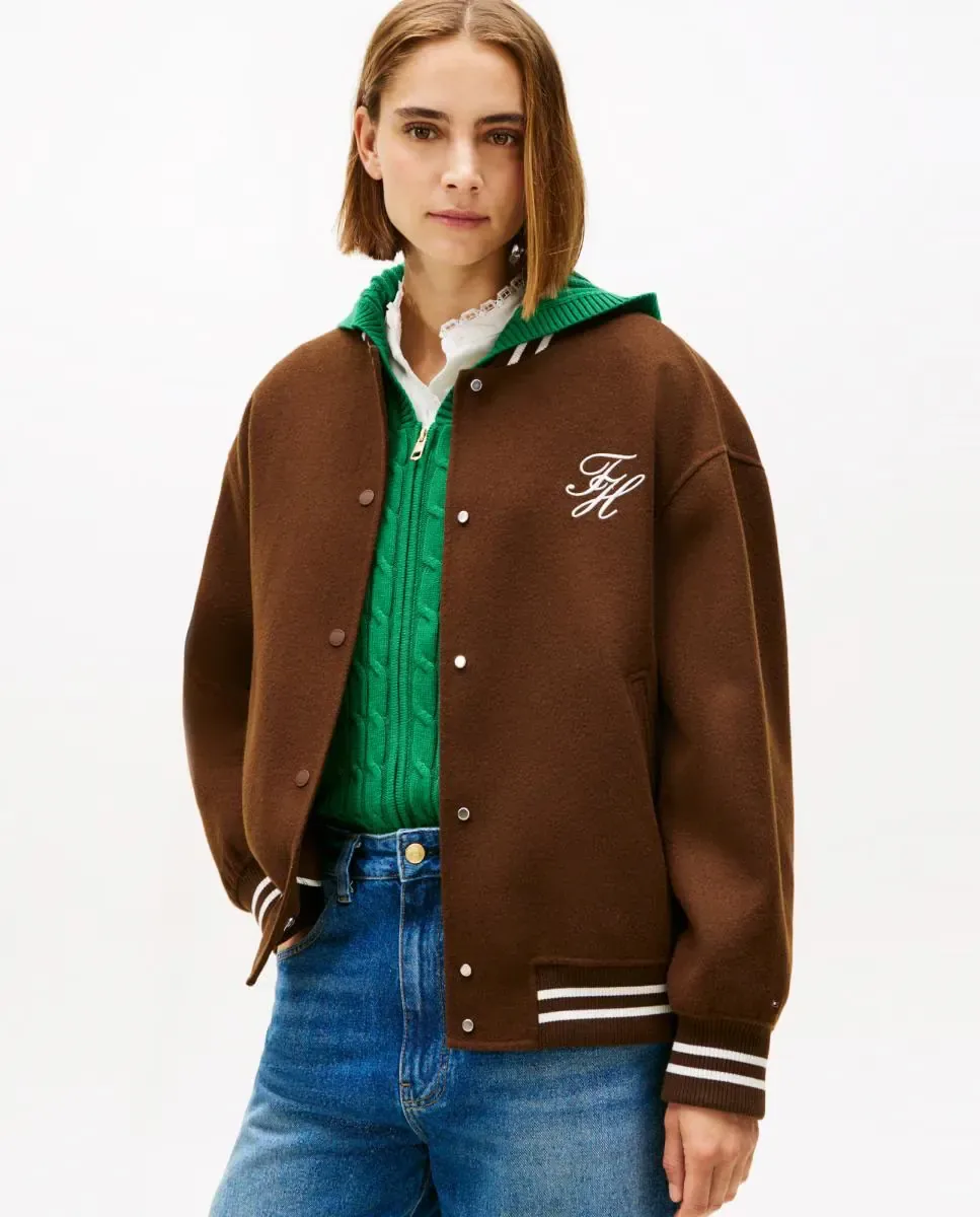 Женская бомбер-куртка с вышитым логотипом Tommy Hilfiger, коричневый