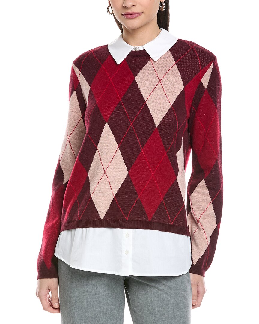 

Свитер CeCe Argyle Twofer из шерстяной смеси, красный