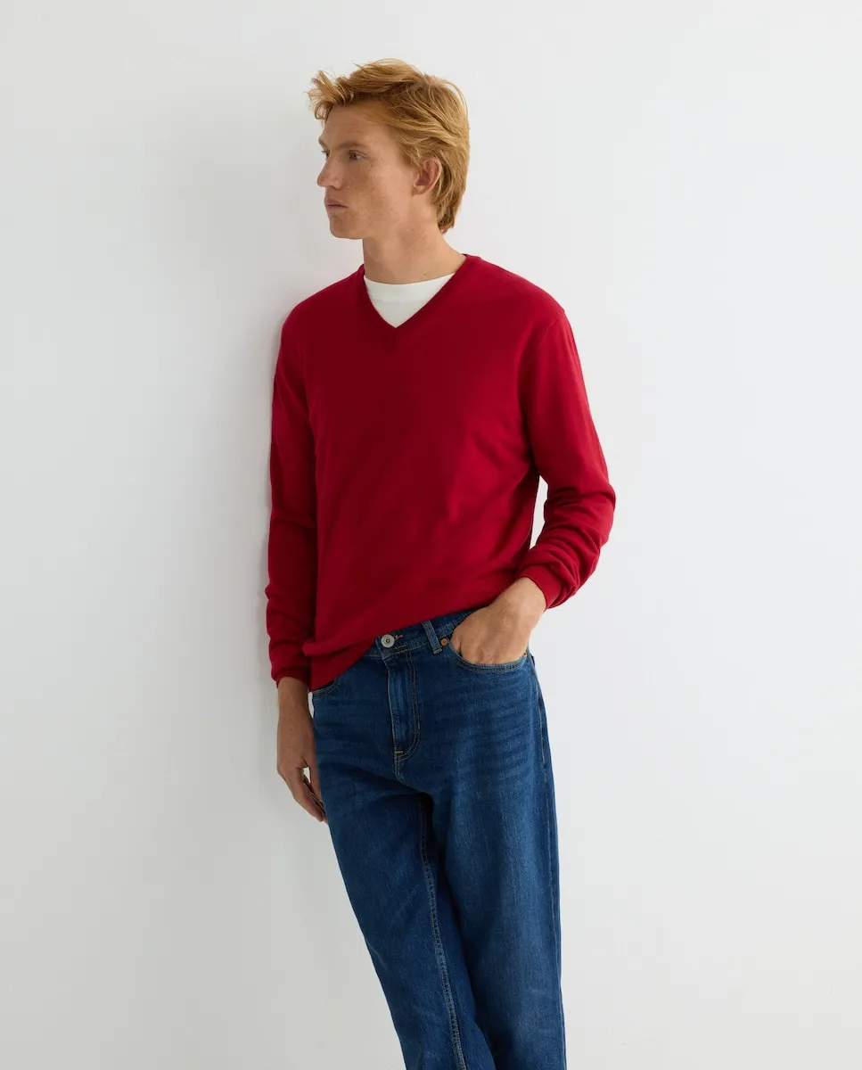 

Мужской джемпер из шерсти мериноса с V-образным вырезом Façonnable, красный