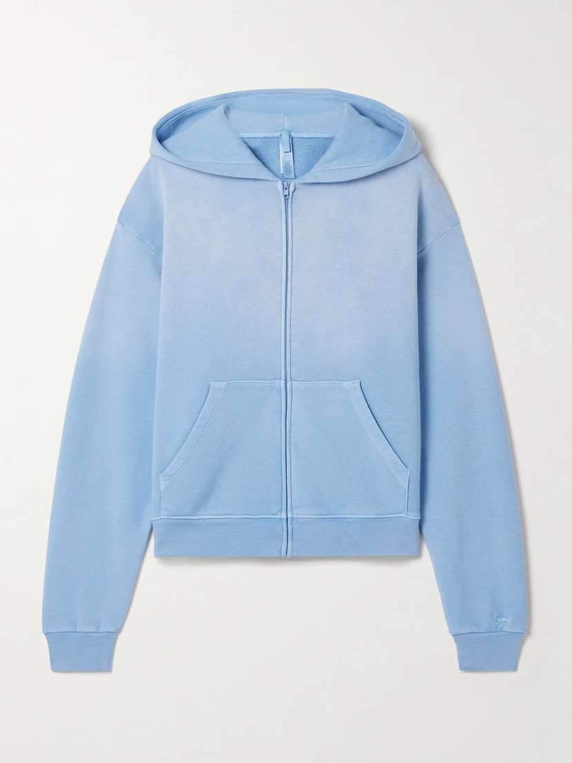 

Толстовка с капюшоном на молнии из французского трикотажа - синий колокольчик Skims, голубой