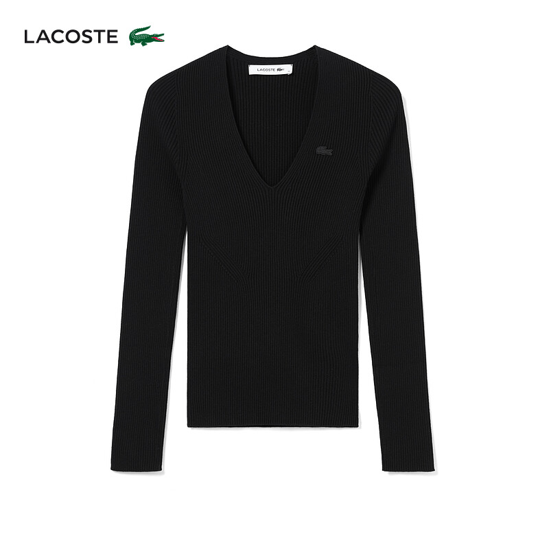 

Свитер женский Lacoste с v-образным вырезом, черный, Коричневый, Свитер женский Lacoste с v-образным вырезом, черный