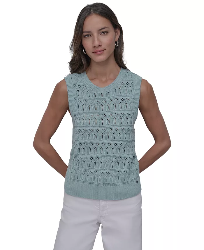 

Женский хлопковый безрукавный свитер с ажурной вязкой Pointelle-Knit DKNY Jeans, зеленый
