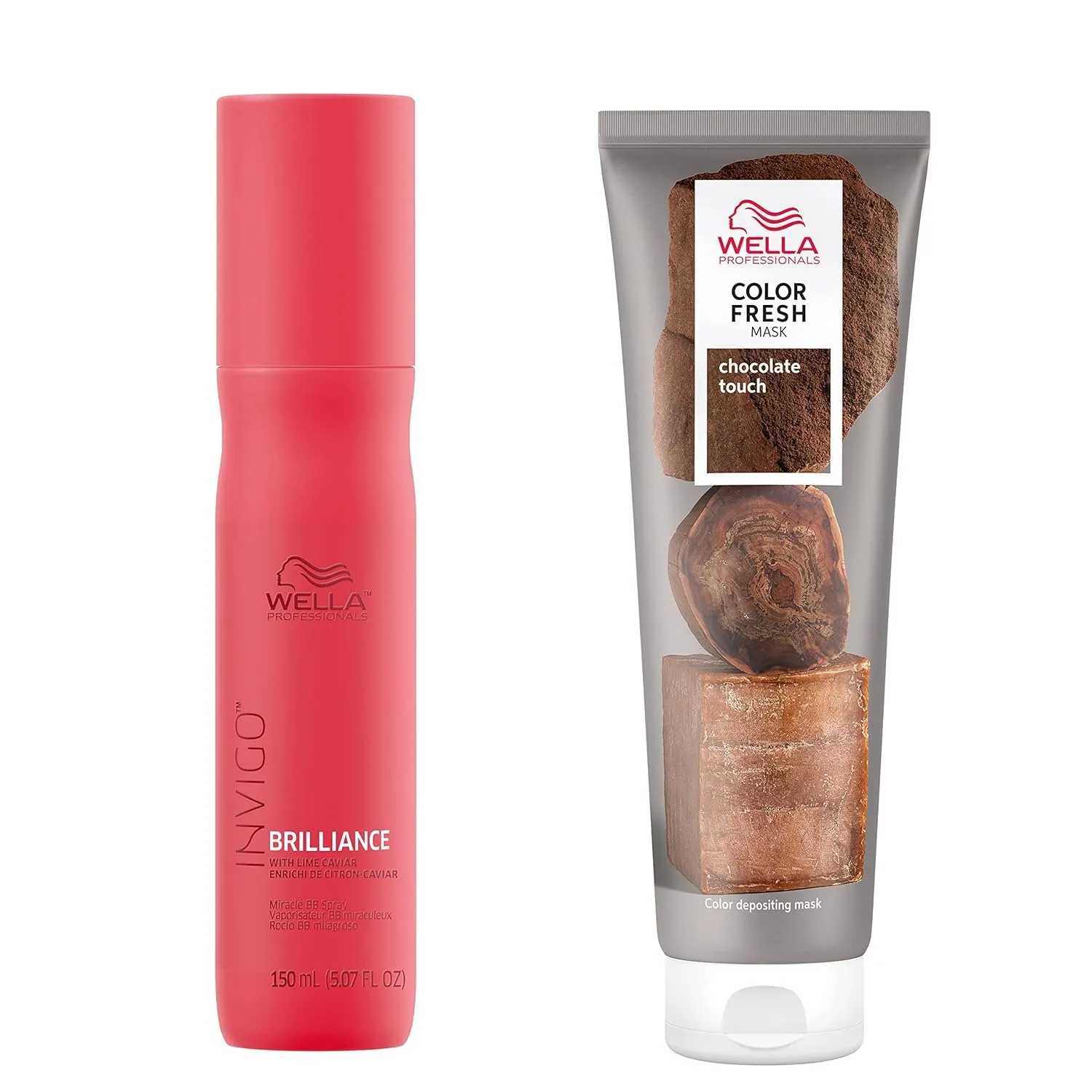Wella Professionals Color Fresh маска для волос, Chocolate Touch, Natural Shade, временное окрашивание, без повреждений, цветная маска с маслом авокадо + Invigo Brilliance Miracle BB спрей для защиты цвета