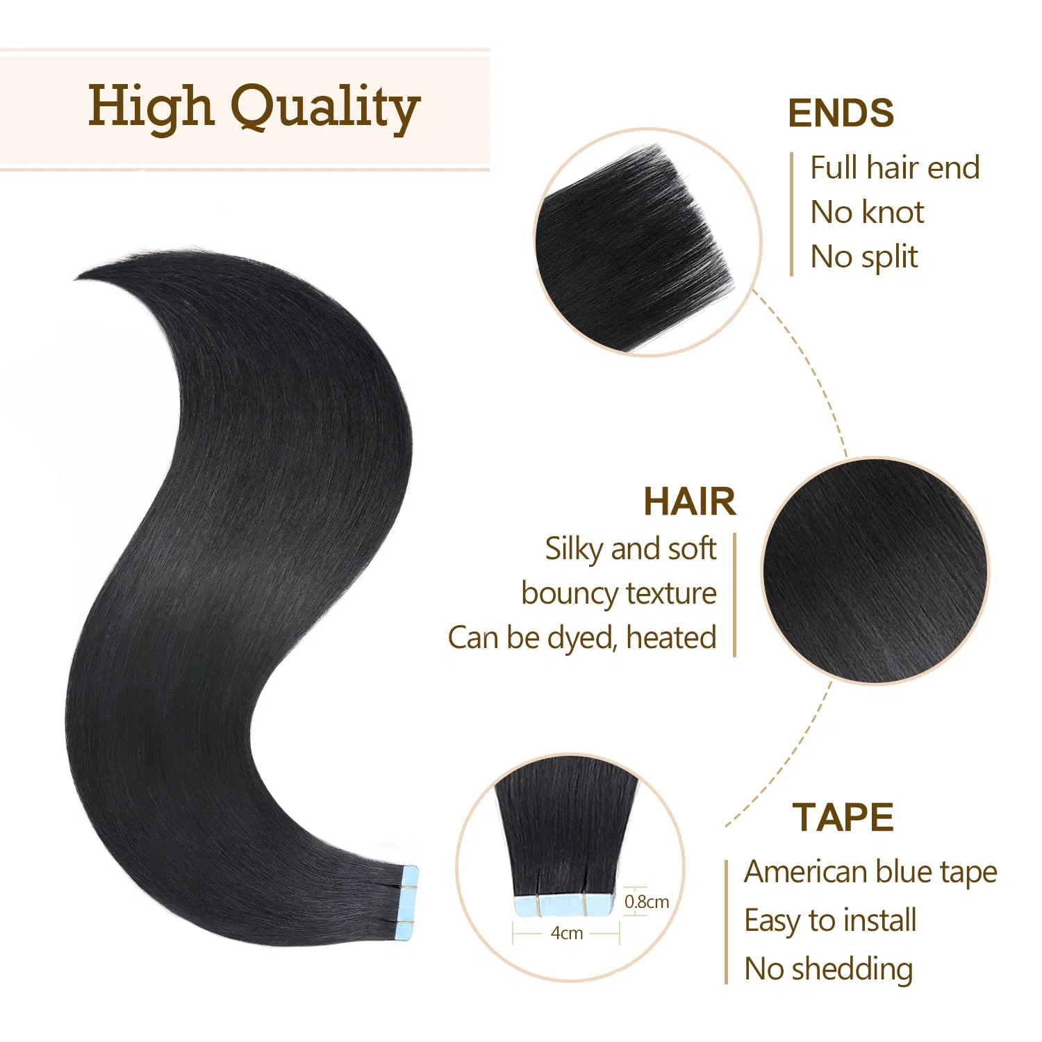 Наращивание волос на лентах Remy Invisible Silky Straight, 35 см, 20 шт., 40 г, глубокий черный Agmity — фото 3