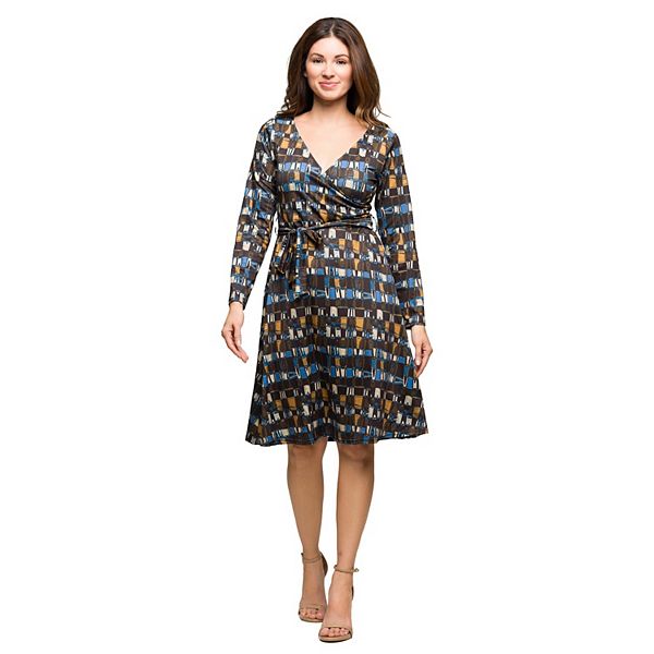 

Женское платье с принтом, длинным рукавом и поясом 24Seven Comfort Apparel, Brown Multi