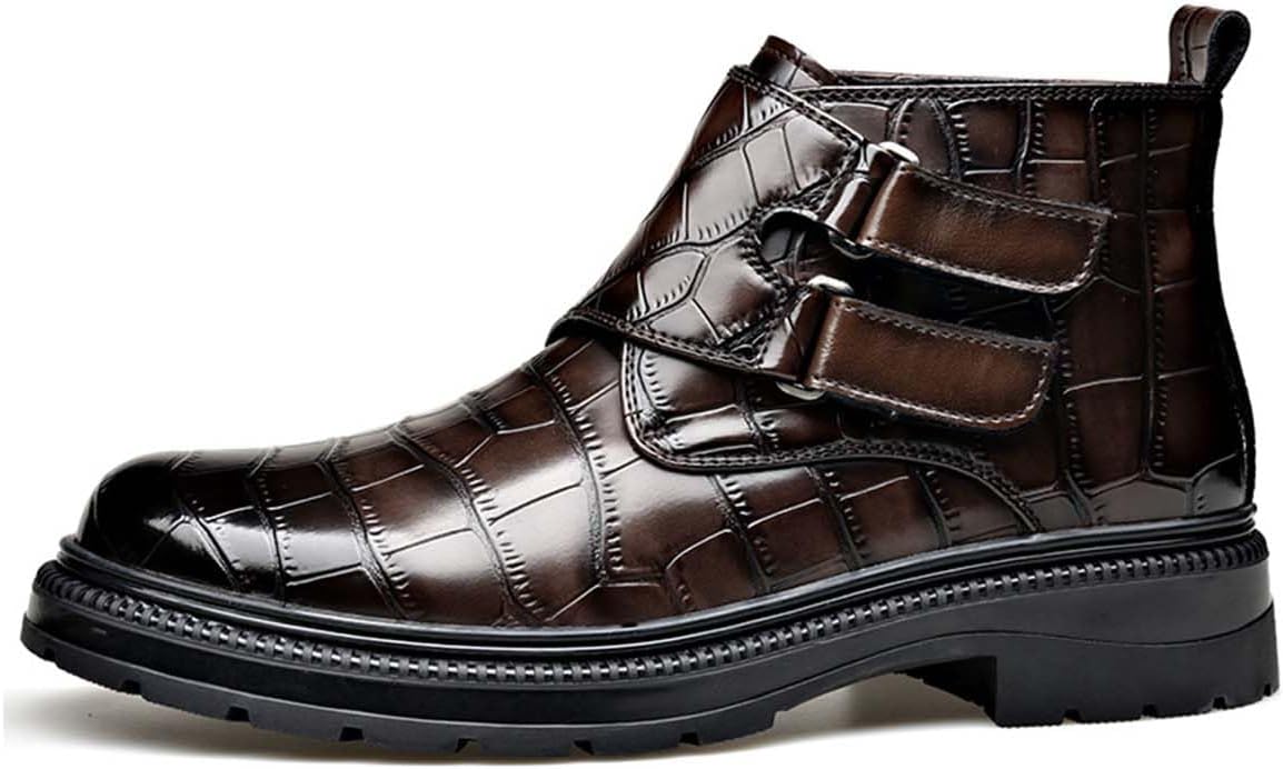 

Мужские кожаные челси XIAOGULI с двойной пряжкой, модные ботинки до щиколотки с круглым носком, удобные и противоскользящие, стиль милитари, коричневый