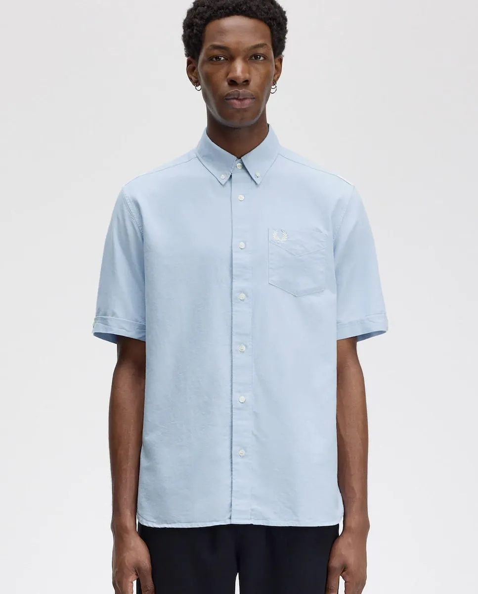 

Мужская оксфордская рубашка с коротким рукавом и карманом Fred Perry, светло-голубой