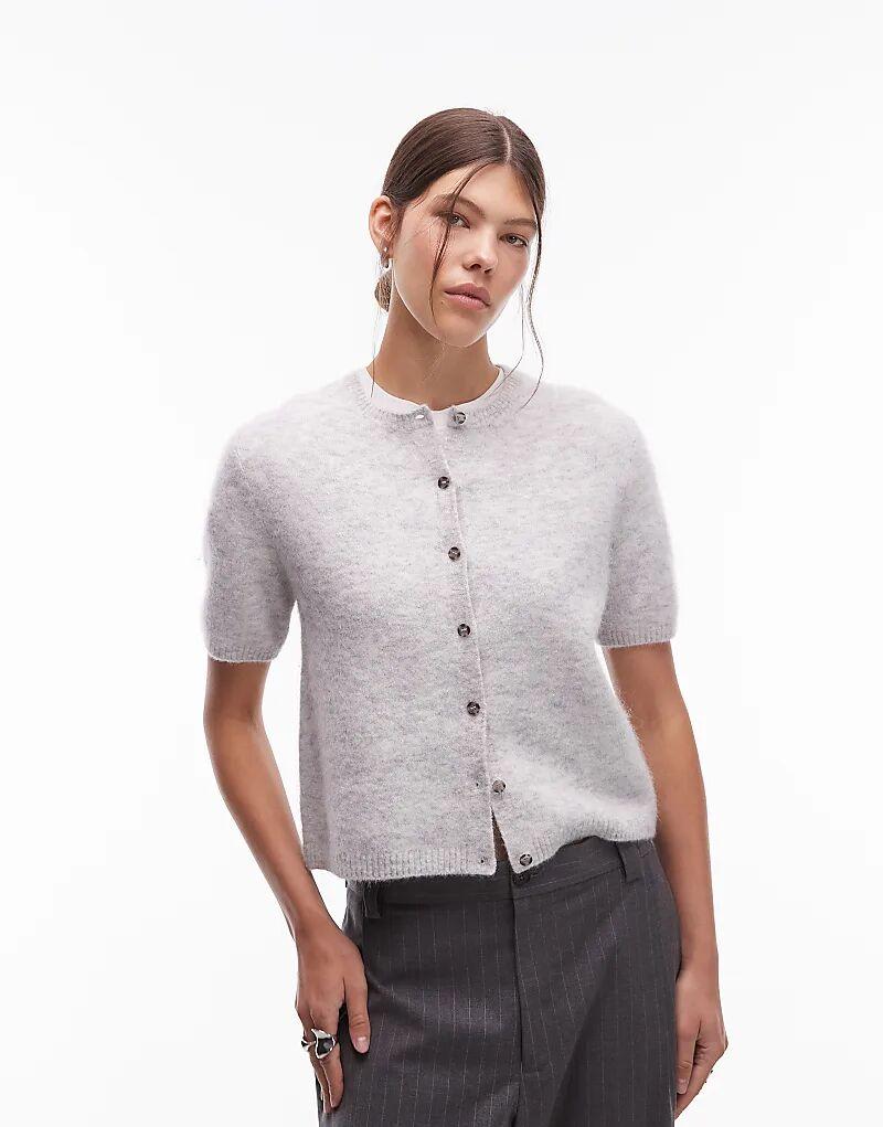 

Вязаный кардиган ARKET из альпаки с короткими рукавами светло-серого цвета