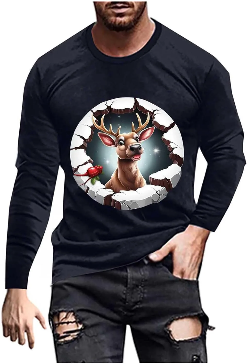 

Мужская футболка с длинным рукавом Casual Funny Printed Christmas, легкая