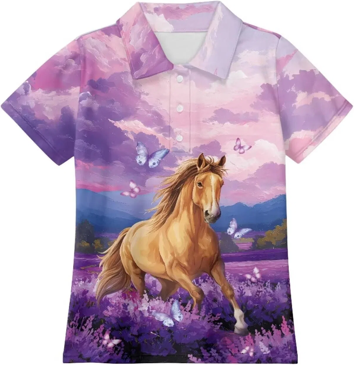 Поло для девочек Snilety Purple Floral Horse — фото 3