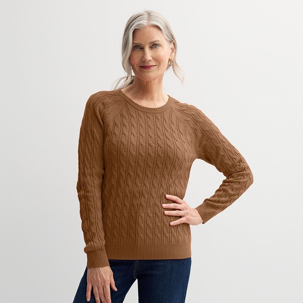 

Женский свитер Croft & Barrow The Extra Soft с круглым вырезом и косами, цвет Camel Heather