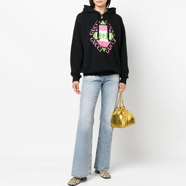 Толстовка (WMNS) GUCCI Logo Print Cotton Hoodie 'Black', черный — фото 2