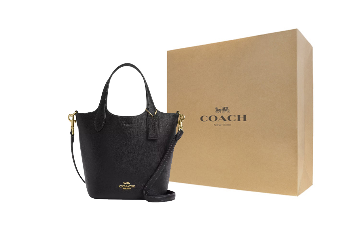 

COACH Двусторонняя кожаная сумка-ведро через плечо на одно плечо женская золото и черный