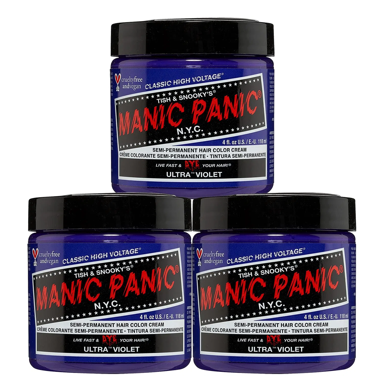 Фиолетовая полуперманентная краска для волос «Ultra Violet Classic Cream» от Manic Panic, 3 x 118 мл Manic Panic