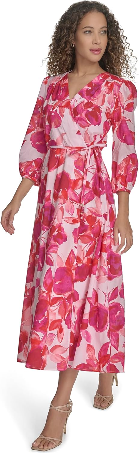 Женское повседневное платье-миди Calvin Klein из хлопка с запахом, Hibiscus Multi — фото 3