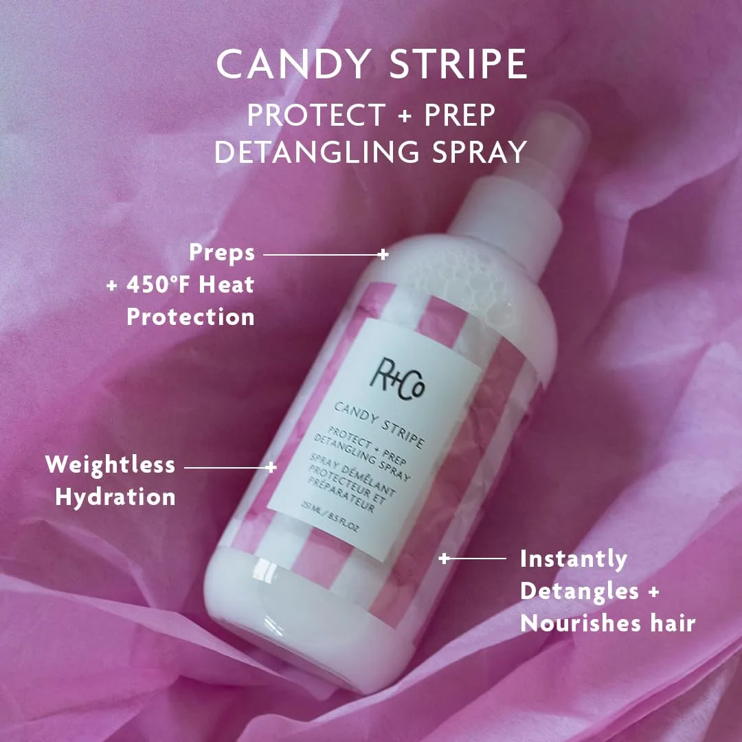 Спрей для распутывания волос R+Co Candy Stripe Protect + Prep | Мгновенно распутывает, питает волосы, предотвращает ломкость | Веганский продукт, не тестируется на животных | 240 мл 251 мл (1 шт.), Pink — фото 3
