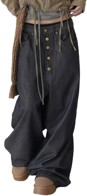 

Женские джинсы wide leg с низкой посадкой, stretchy, straight-leg, button fly, в стиле 70s LAPUNIOT