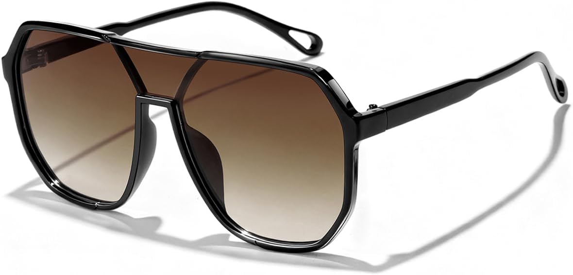 

Ретро-солнцезащитные очки-авиаторы большого размера для женщин и мужчин, винтажные модные солнцезащитные очки с большой квадратной оправой и защитой от УФ-излучения UV400 GFUIARA, Black-gradient Brown