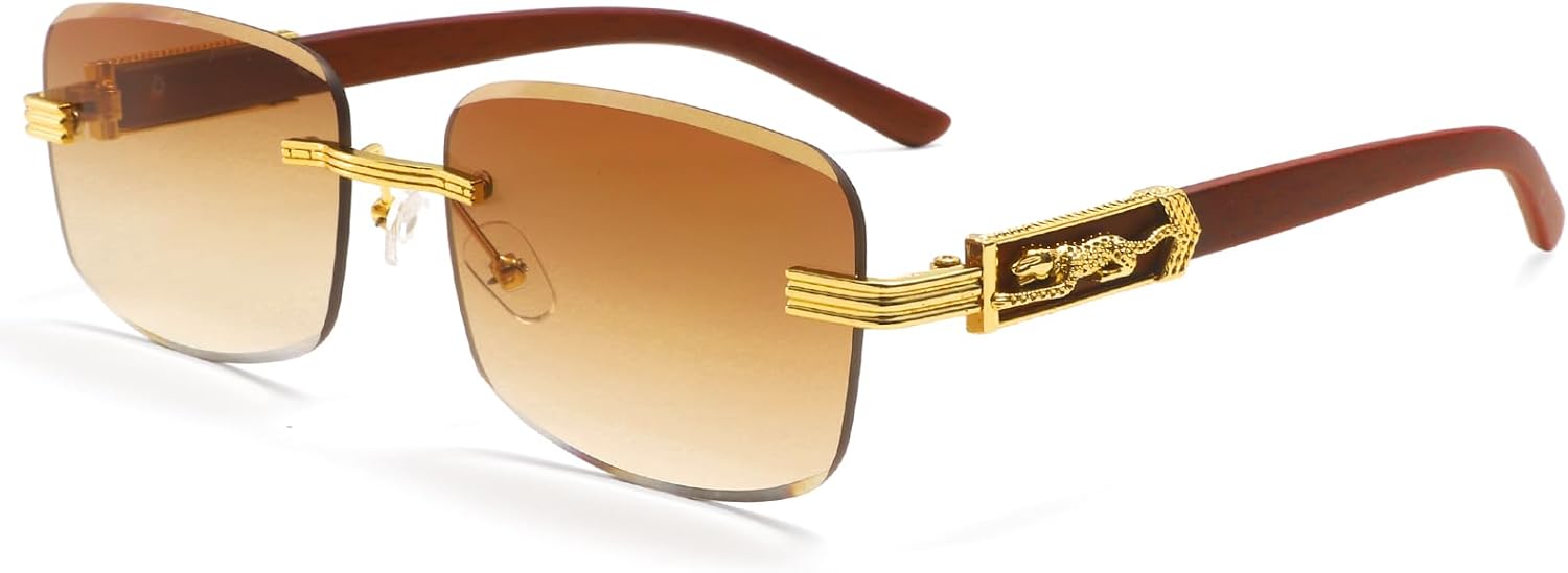 

Солнцезащитные очки Dollger без оправы, прямоугольной формы, для женщин и мужчин, модные, в стиле хип-хоп, дизайнерские, без оправы, деревянные, квадратные, в стиле Y2K, A6:gold-brown