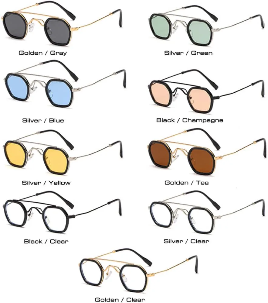 

Ретро-многоугольные маленькие мужские солнцезащитные очки с металлическим двойным панк-эффектом, женские солнцезащитные очки UV400 LANGSER, Silver Yellow