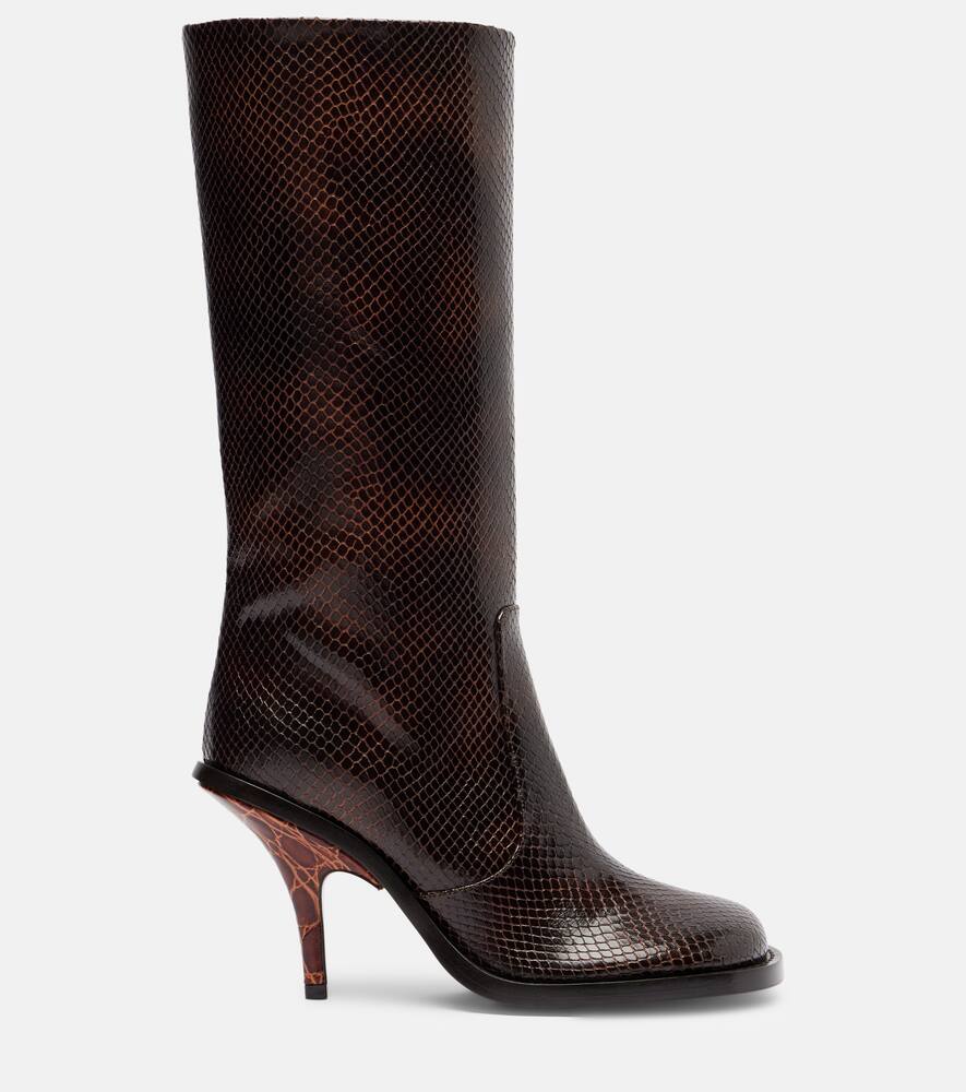 Кожаные сапоги-ботфорты с эффектом змеиной кожи Dries Van Noten, Dark Brown — фото 4