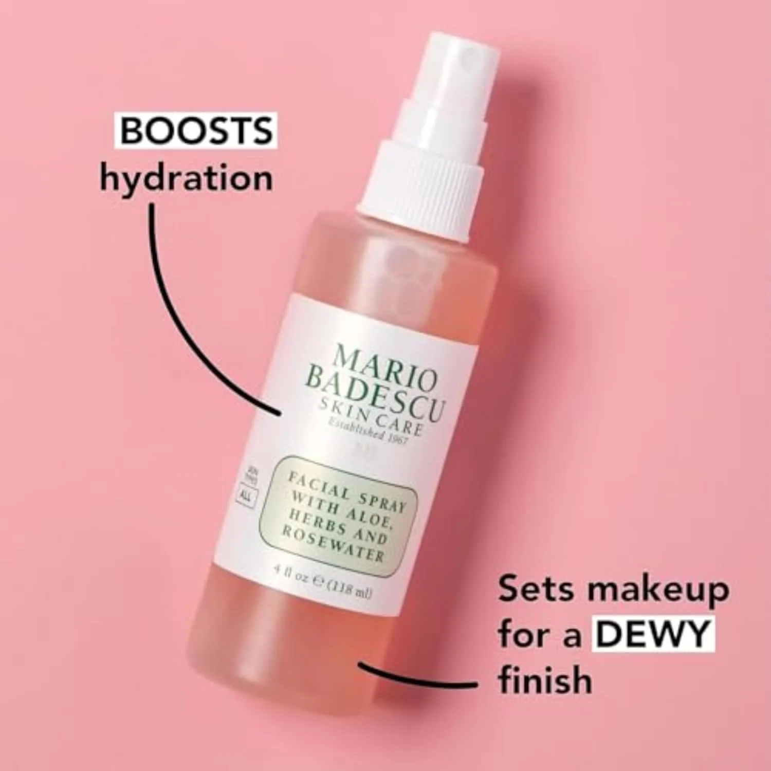 Спрей для лица Mario Badescu с алоэ вера, травами и розовой водой подходит для всех типов кожи, увлажняет, омолаживает и очищает кожу. 118 мл (1 шт.) — фото 2