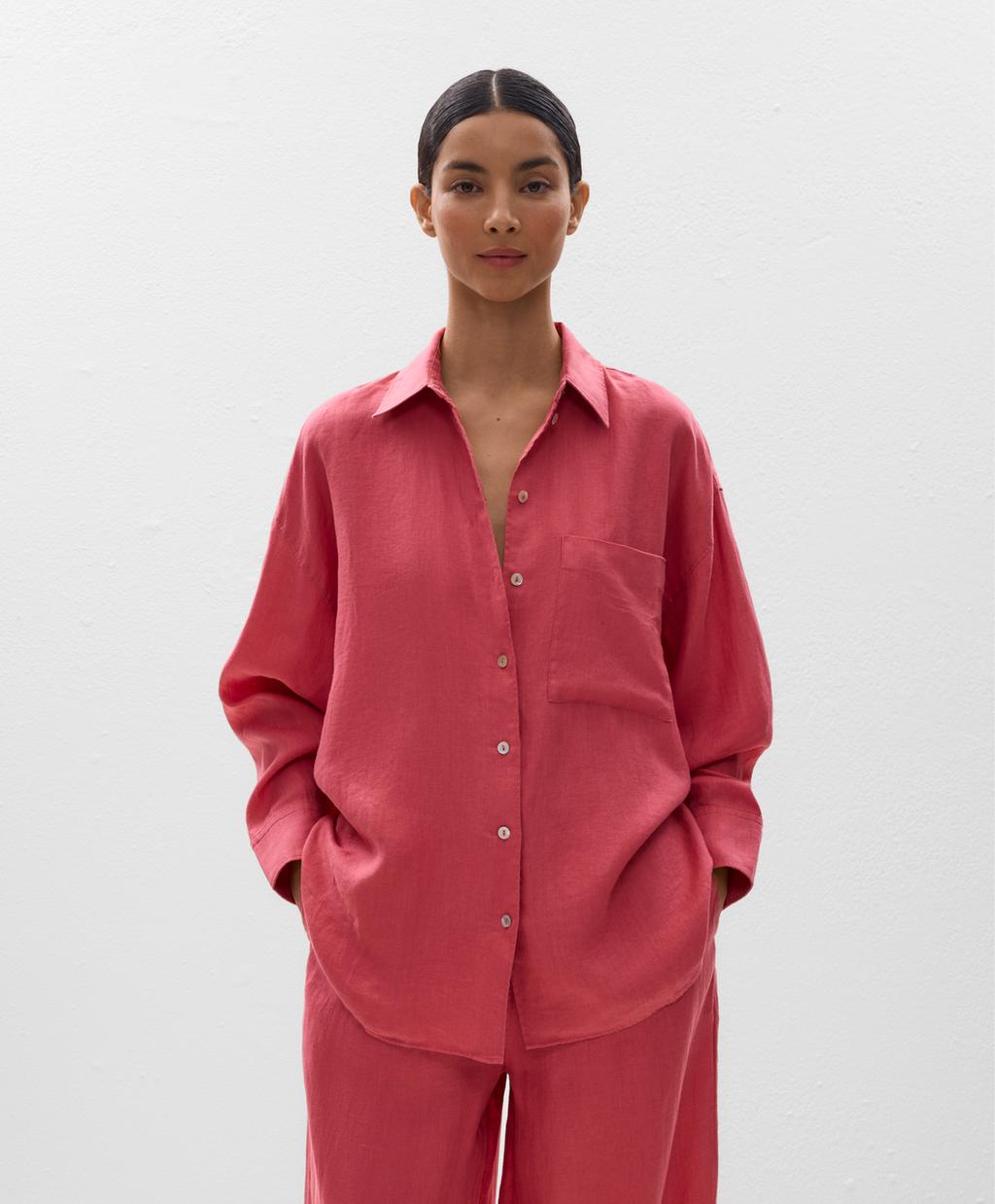 

Рубашка из 100% льна с длинными рукавами Oysho, цвет Coral Pink