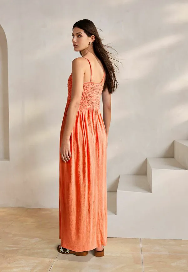 Платье из трикотажа прямого кроя с бретелями и сборками Next, Bright Orange — фото 3