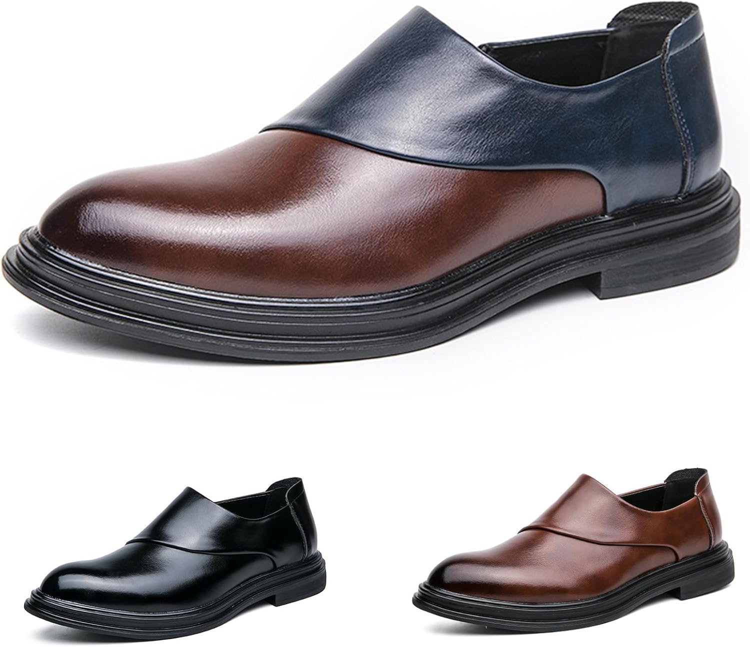 

Мужские кожаные слипоны с отделением для монет и боковой молнией, классические туфли для вождения, деловые офисные туфли, ежедневная дышащая, противоскользящая повседневная обувь Nekgnl, коричневый