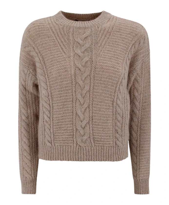

Укороченный свободный пуловер с металлизированными волокнами. Max Mara Studio, бежевый