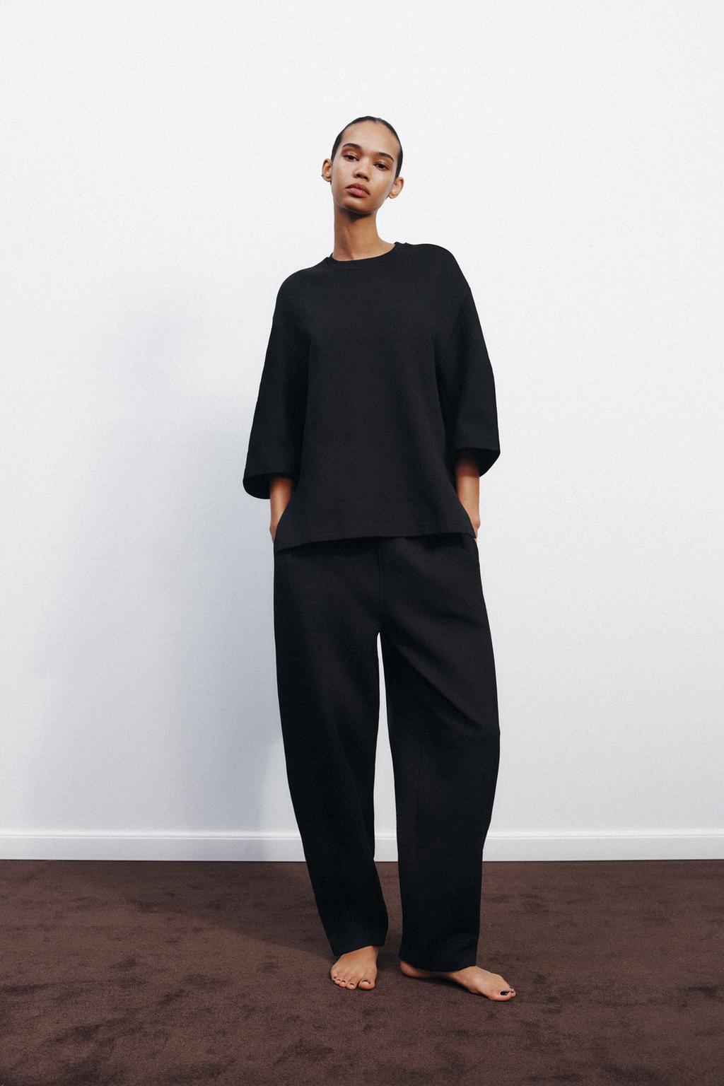

Футболка с интерлоком ZARA, черный