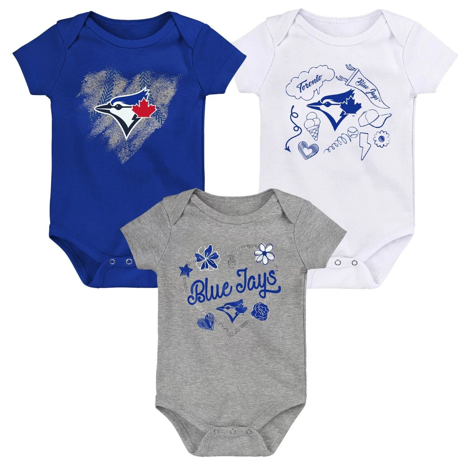 

Комплект боди Infant Royal/Белый/Серый Toronto Blue Jays Batter Up (3 шт.) Outerstuff