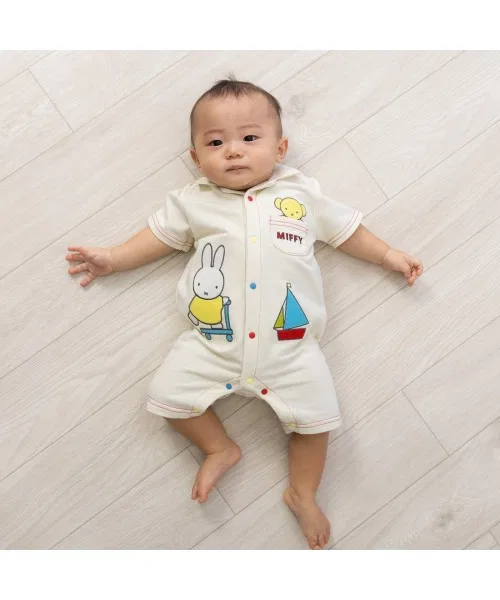 Ползунки с коротким рукавом Miffy сетчатые с морским воротником, хлопок, белый
