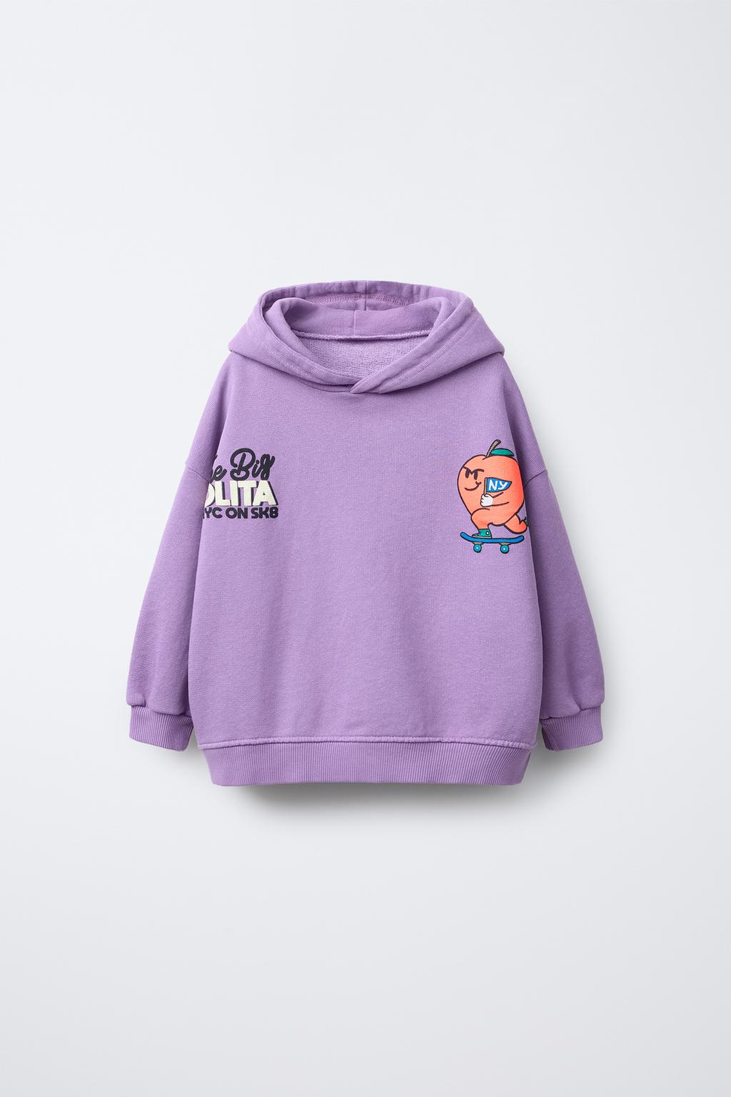 

Толстовка с принтом и капюшоном ZARA, цвет Light mauve