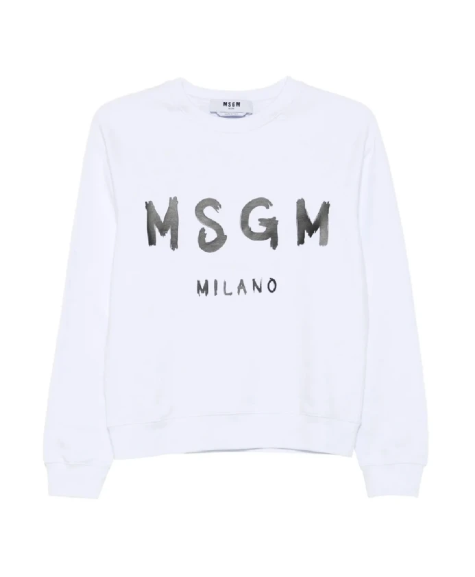 

Толстовка с круглым вырезом и логотипом, выполненным методом шлифовки. Msgm, белый