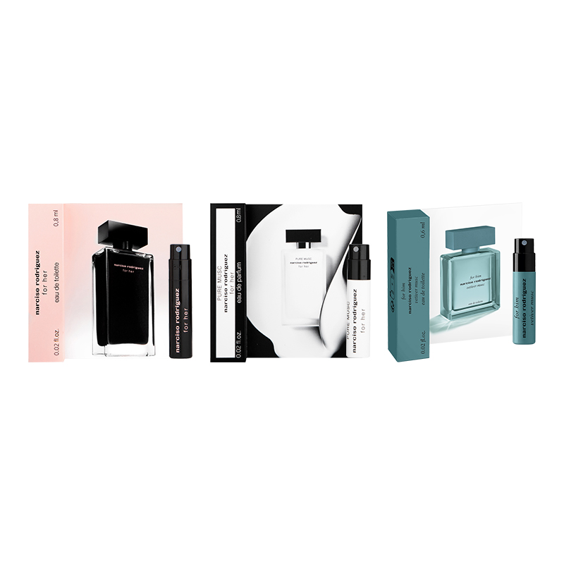 

Narciso Rodriguez Набор мини-пробников мужских духов Pure Enchantment Floral Scent+Mauve с древесными нотками, парфюмерная композиция EDP 0,8 мл*3