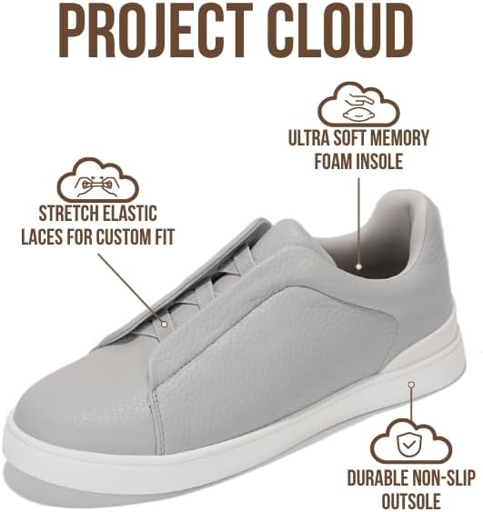 Мужские кроссовки Project Cloud с стелькой из настоящей кожи и памяти формы - легкие и противоскользящие кроссовки для мужчин, повседневные кроссовки без шнурков (Hudson), серый — фото 2