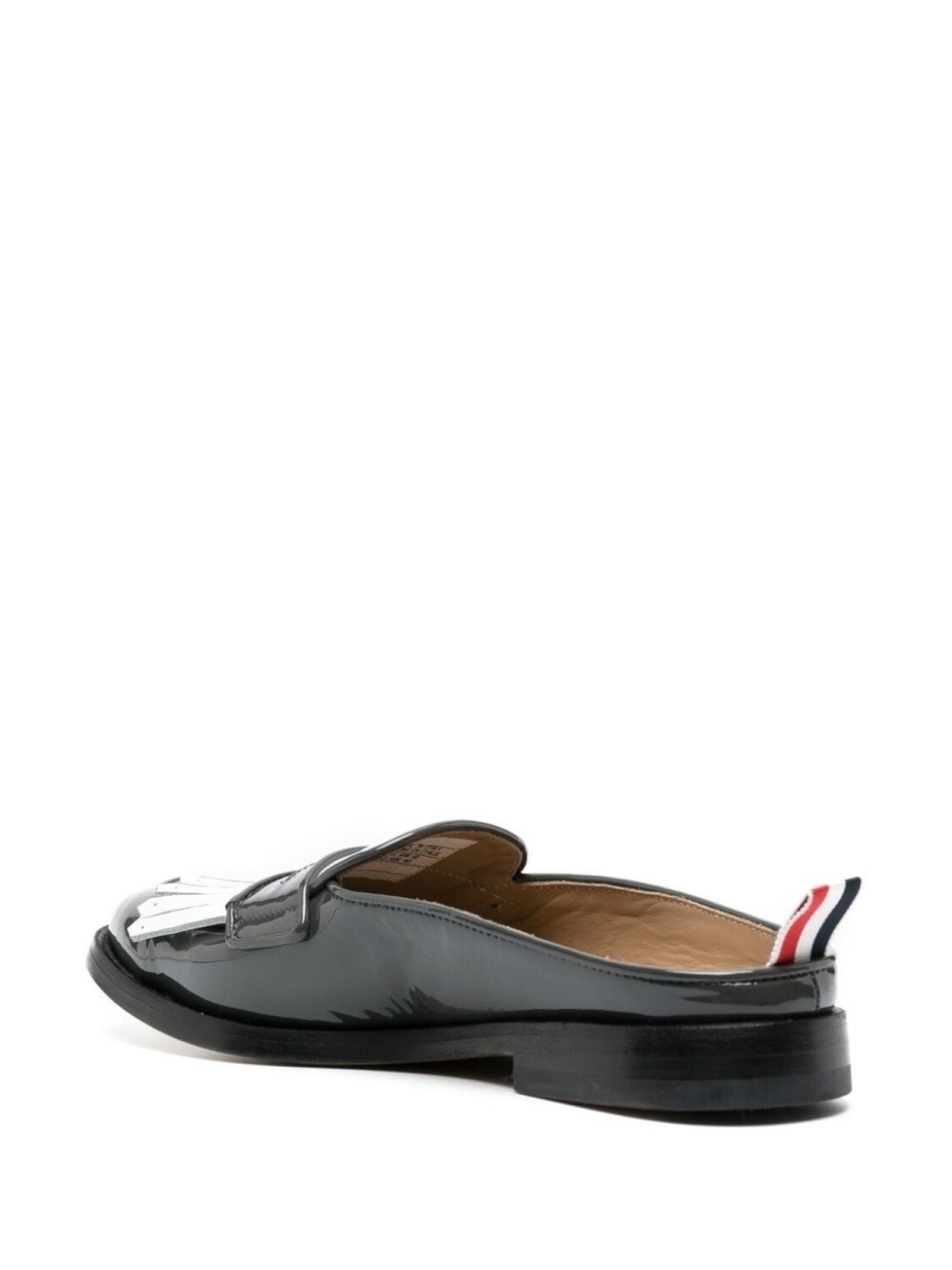 Thom Browne fringe-detail patent-leather mule loafers, серый — фото 3