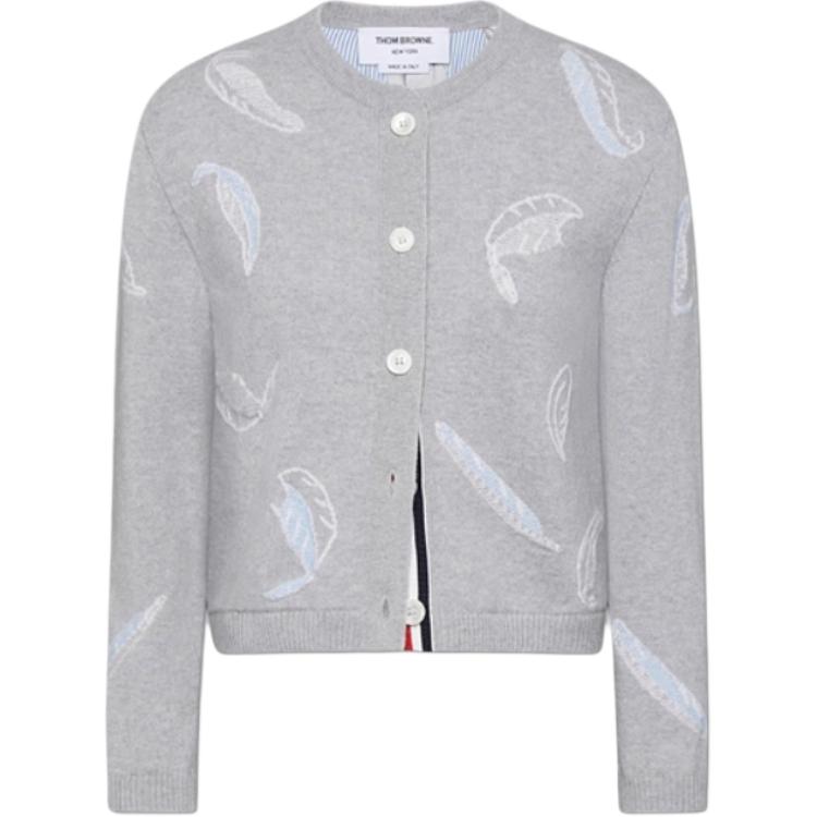 

Кардиган кроп с интарсией feather THOM BROWNE, светло-серый
