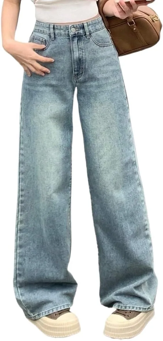 Женские классические джинсы в стиле loose fit с широкими штанинами Generic, Medium Wash