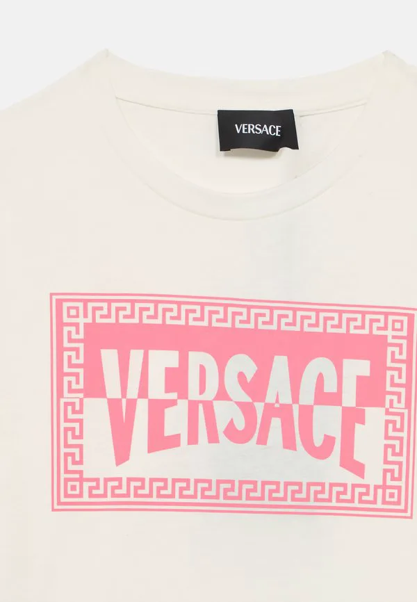Футболка унисекс с контрастным логотипом Versace, Bianco/Rosa — фото 3