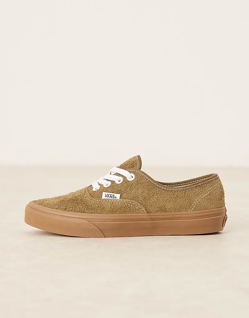Кроссовки Vans Authentic из ворсистой замши оливково-зеленого цвета с резиновой подошвой — фото 2
