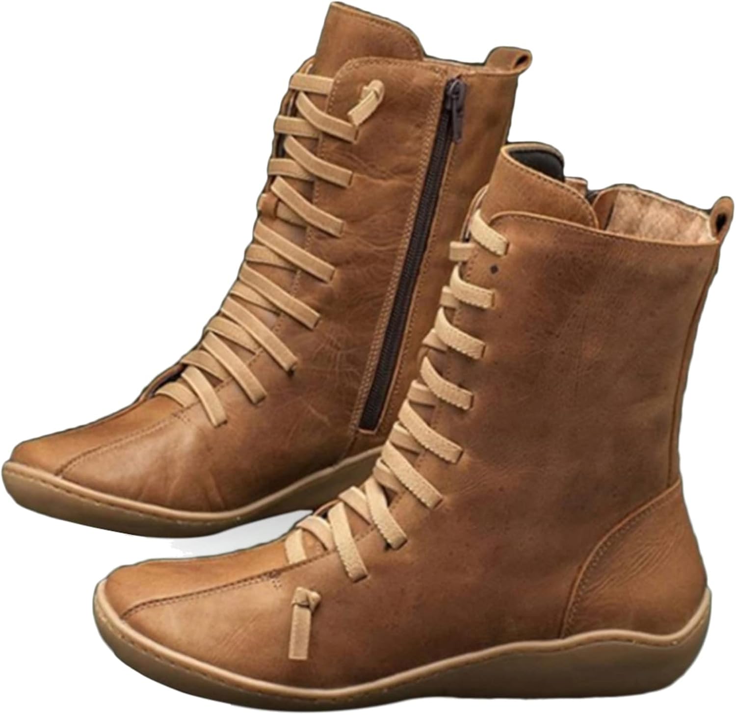 

Женские модные кроссовки-ботильоны Hbeylia, повседневные кожаные ботинки на шнуровке, ботильоны до щиколотки, обувь для прогулок, винтажные ретро ботинки с округлым носком, боковой молнией и плоской подошвой для женщин и мужчин, коричневый